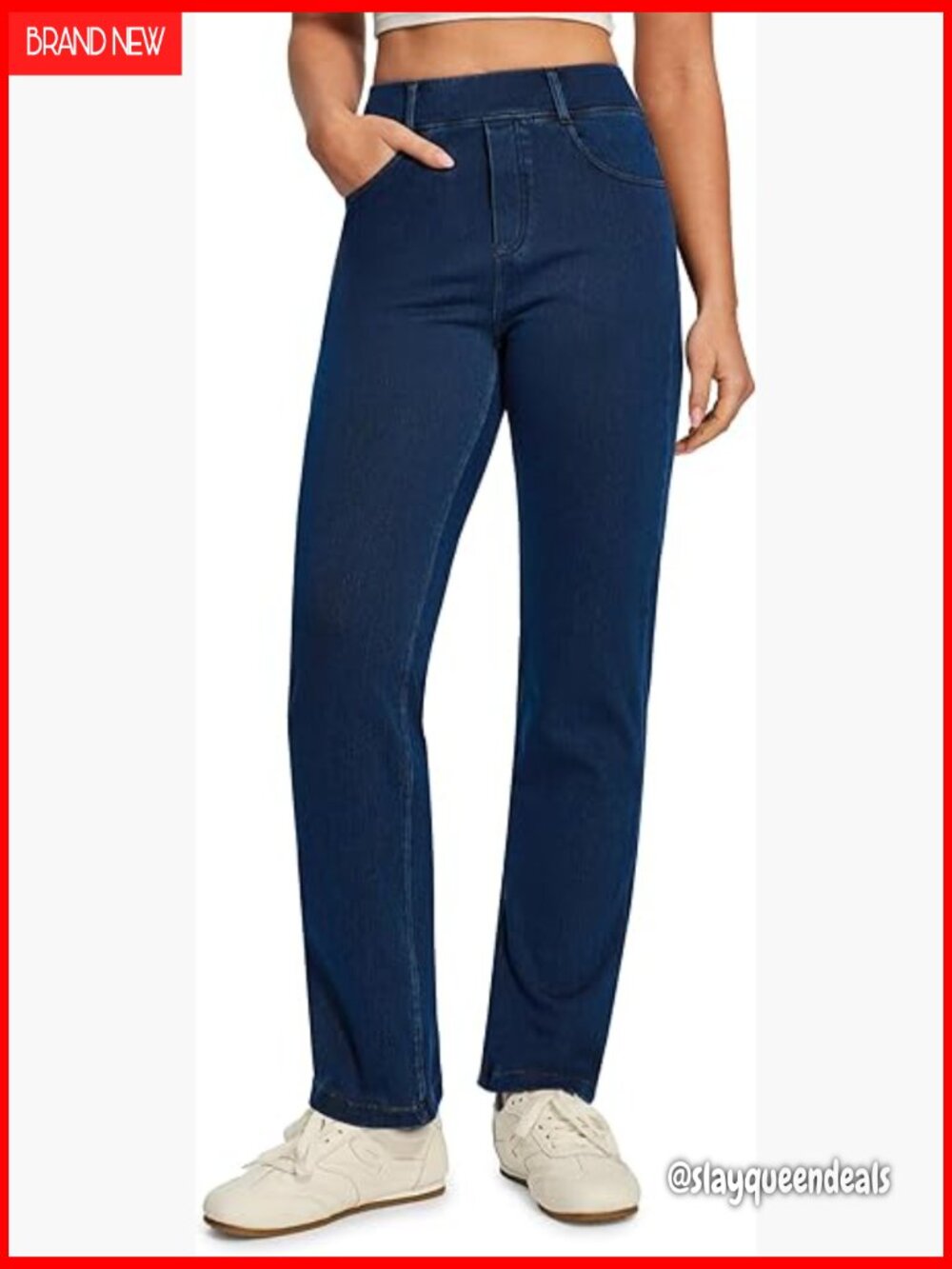 Ultra Stretchy Straight Leg Pull On Jeans Women Trendy High Waisted Bootcut
